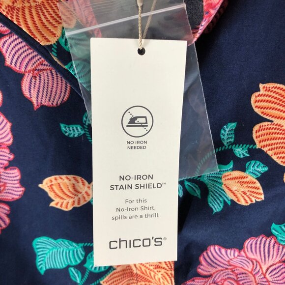 Chicos Floral No-Iron Button Up Blouse Floral Colorful Size 0 (US size 4-6) - Picture 4 of 5